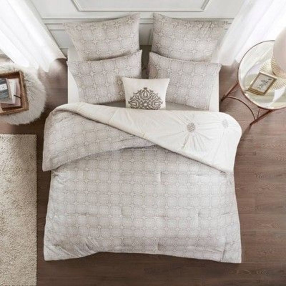 Alicia King/California King 6pc Cotton Comforter Set Gray/Ivory - Open Box - Picture 3 of 5